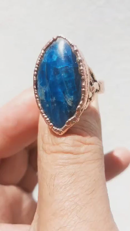 Blue Apatite ring / Electroformed  Copper