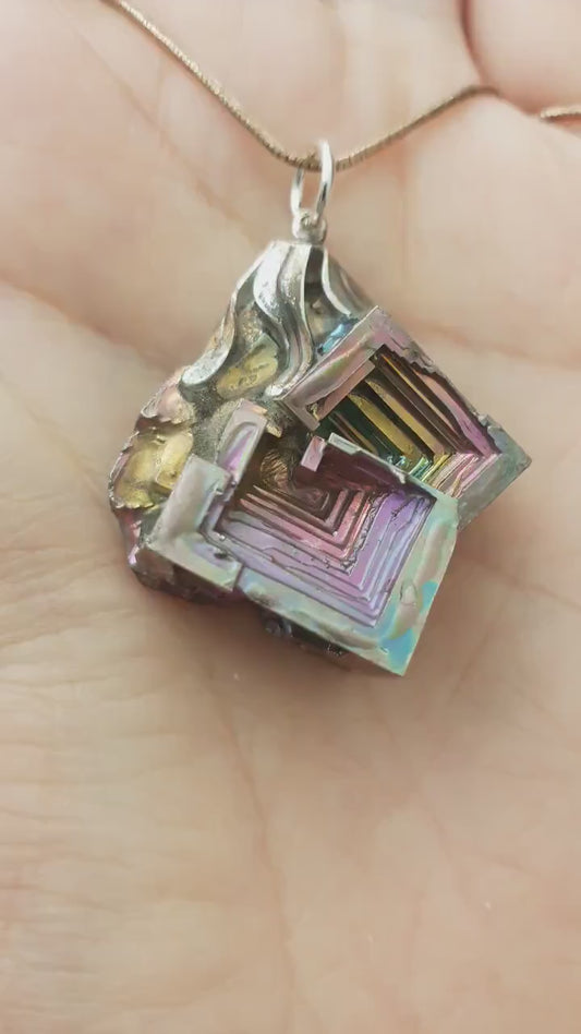 Bismuth crystal pendant with silverplated bail