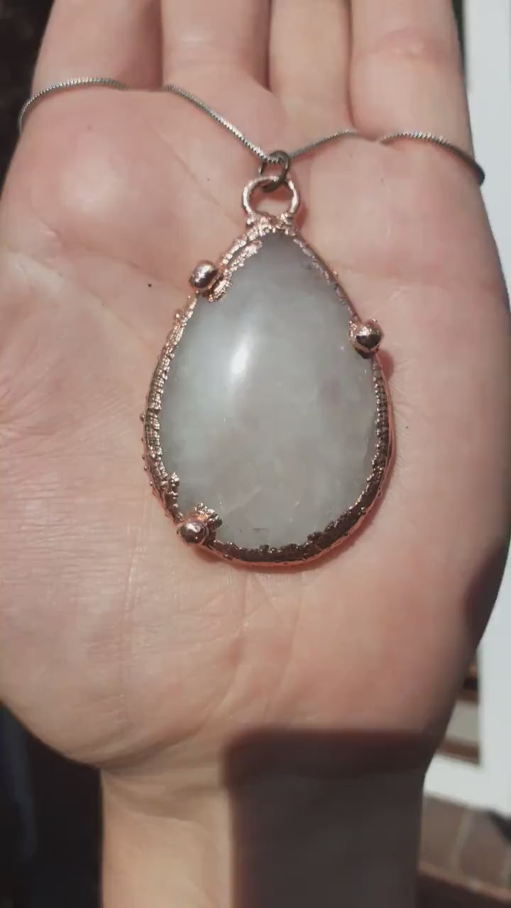 Electroformed copper Rose quartz pendant // Free Copper Snake Chain