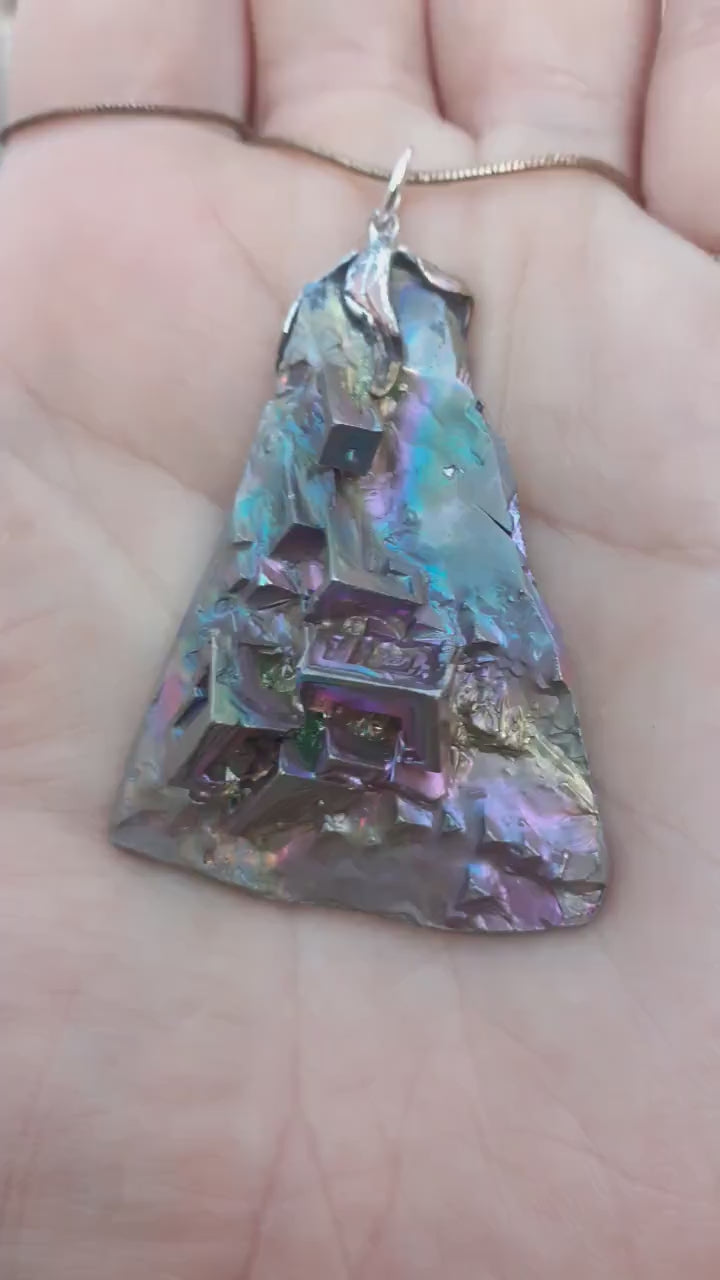 Bismuth pendant with silverplated bail, bismuth crystal