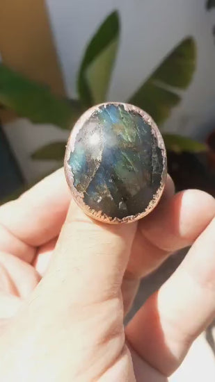 Electroformed  Copper  Labradorite ring // Labradorite jewelry