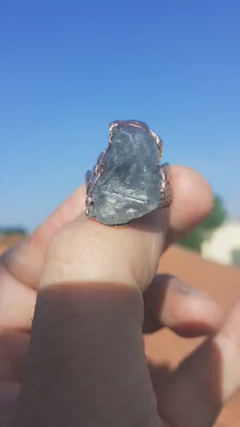 Electroformed  Copper celestite ring / Celestite crystal