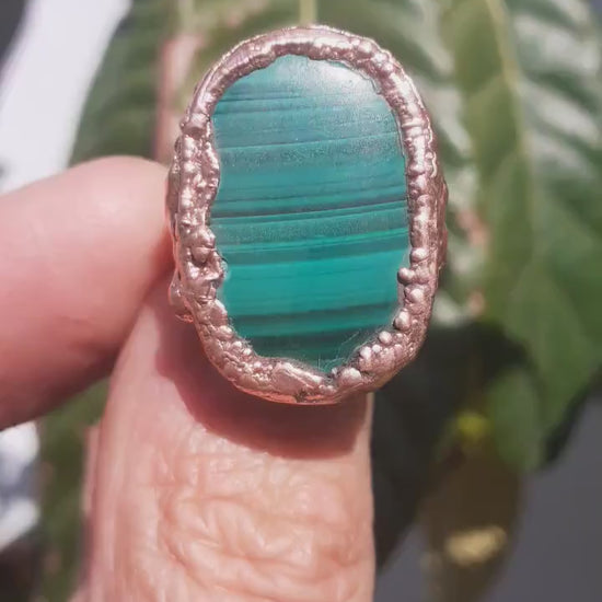 Malachite ring // Electroformed copper