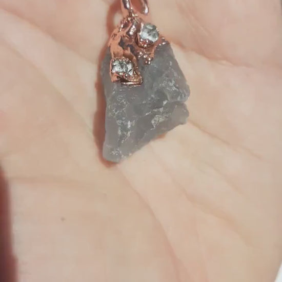 Celestite necklace with Herkimer diamond