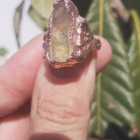 Enhydro crystal ring // Uv reactive crystal // Golden enhydro // Electroformed Copper