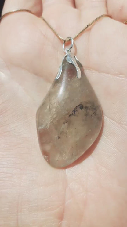 Smokey quartz necklace with silver plated bail