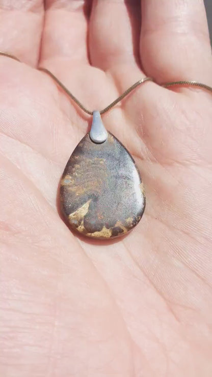 Boulder opal pendant with sterling silver bail // Opal necklace