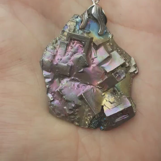 Bismuth crystal pendant with silverplated bail