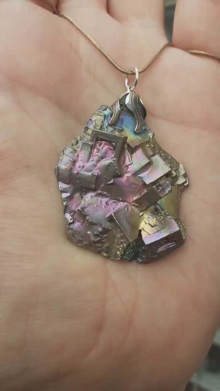 Bismuth crystal pendant with silverplated bail