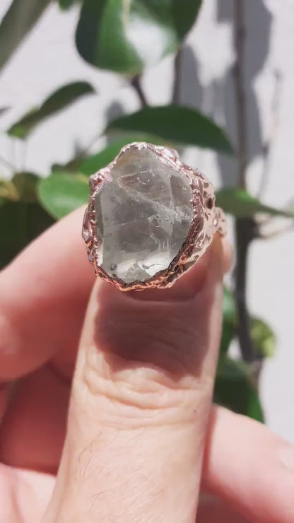 Electroformed  Copper Herkimer diamond ring