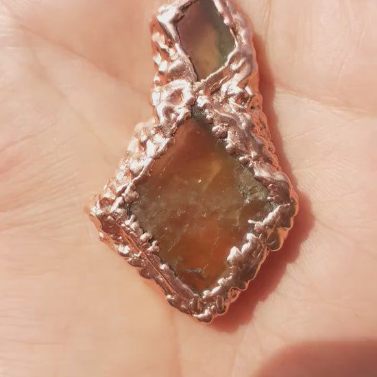 Raw Honey Calcite pendant / Red copper / Electroformed copper / Free Copper snake chain
