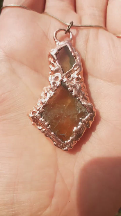 Raw Honey Calcite pendant / Red copper / Electroformed copper / Free Copper snake chain