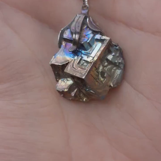 Bismuth pendant with silverplated bail, bismuth crystal, bismuth jewelry