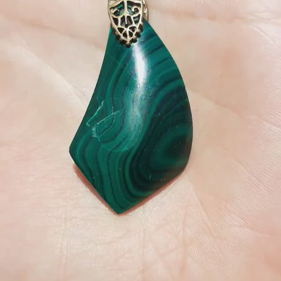 Malachite pendant with bronze bail