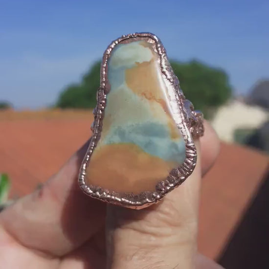 Electroformed  copper Polychrome jasper Ring