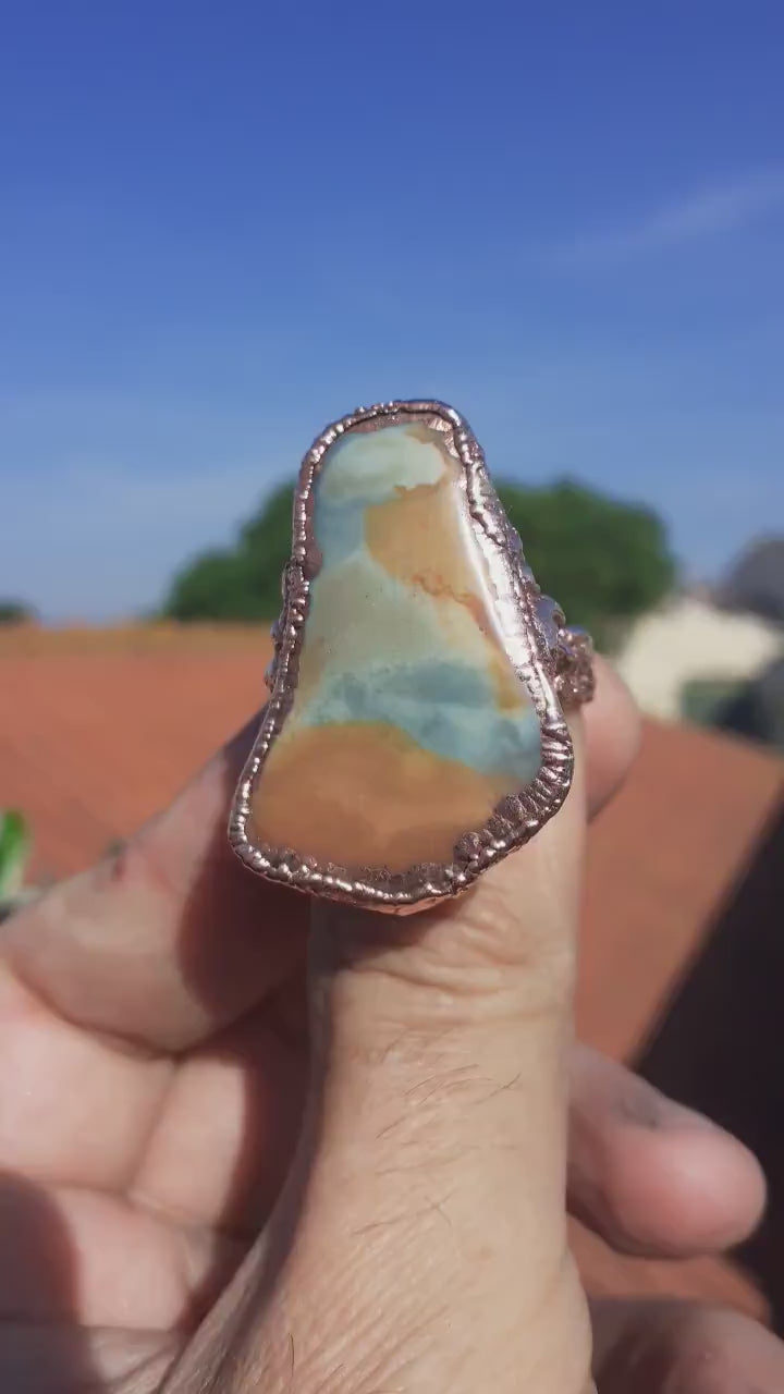 Electroformed  copper Polychrome jasper Ring