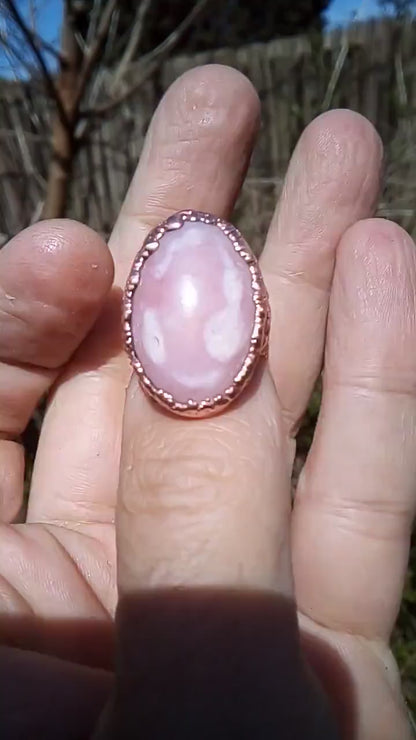 Electroformed copper Pink Opal ring / Pink andean opal / Pink peruvian opal