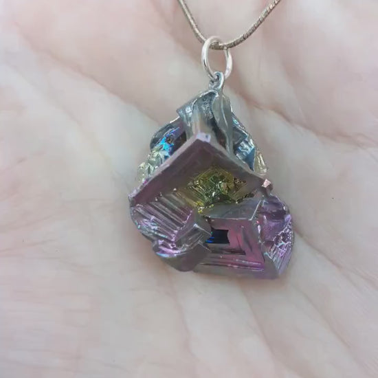 Bismuth pendant with silverplated bail, bismuth crystal, bismuth jewelry