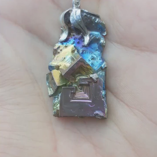 Bismuth pendant with silverplated bail, bismuth crystal