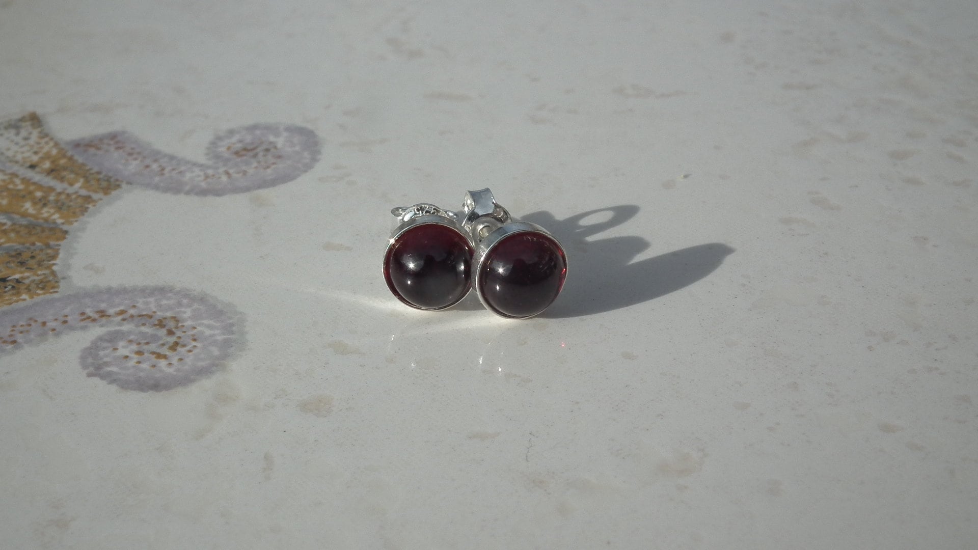 Natural Red Garnet Earrings sterling silver setting