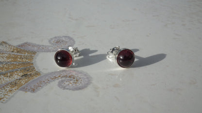 Natural Red Garnet Earrings sterling silver setting