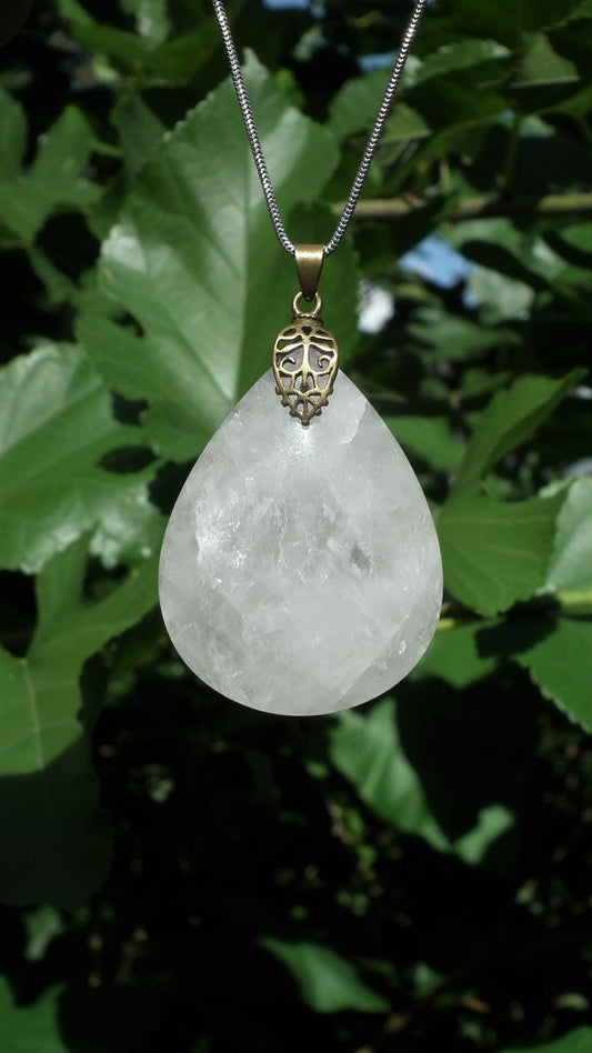 Rose quartz pendant with bronze bail