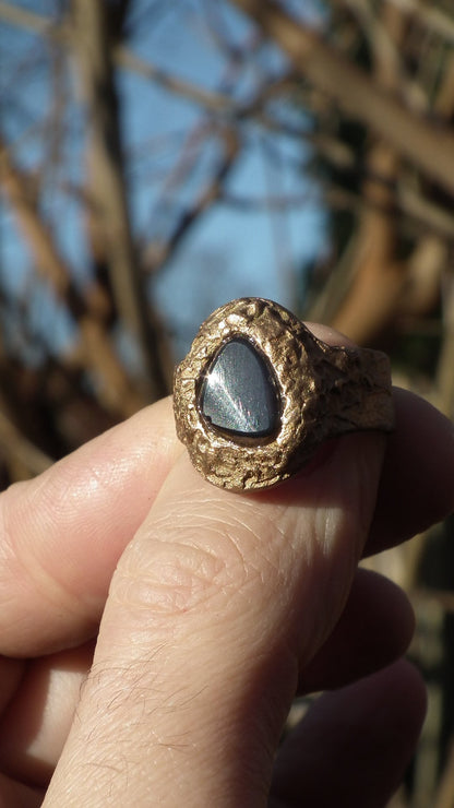 Handmade bronze black opal ring
