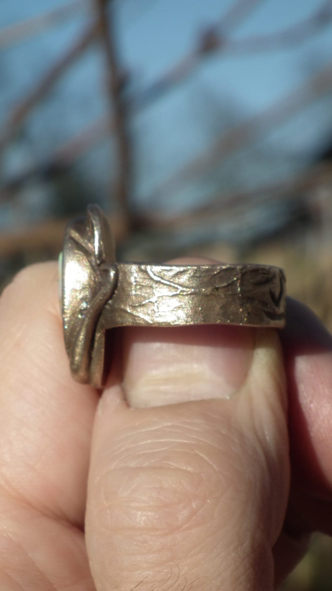 Bronze Opal Ring with handcut Australian Opal