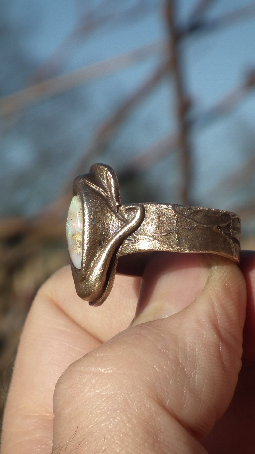 Bronze Opal Ring with handcut Australian Opal