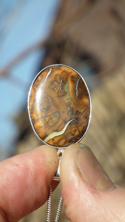 Australian boulder opal necklace in sterling silver setting