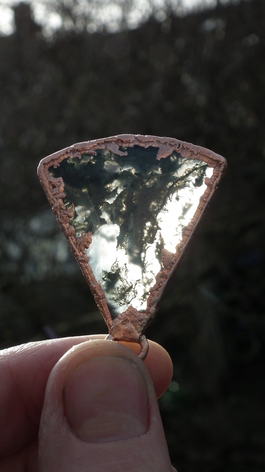 Copper formed Mossagate pendant // Free Copper chain!