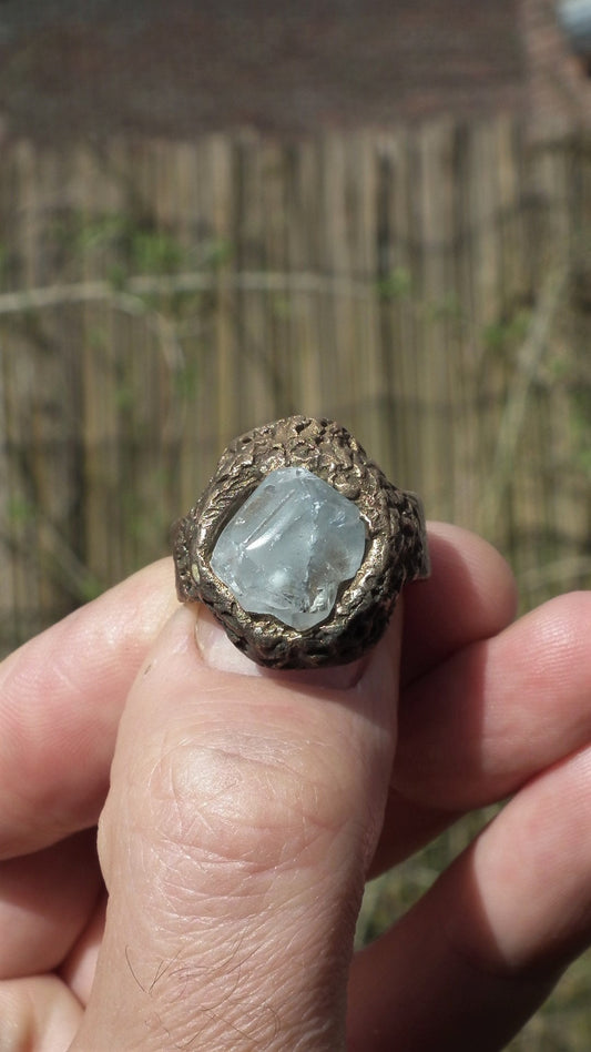 Handmade bronze Celestite ring