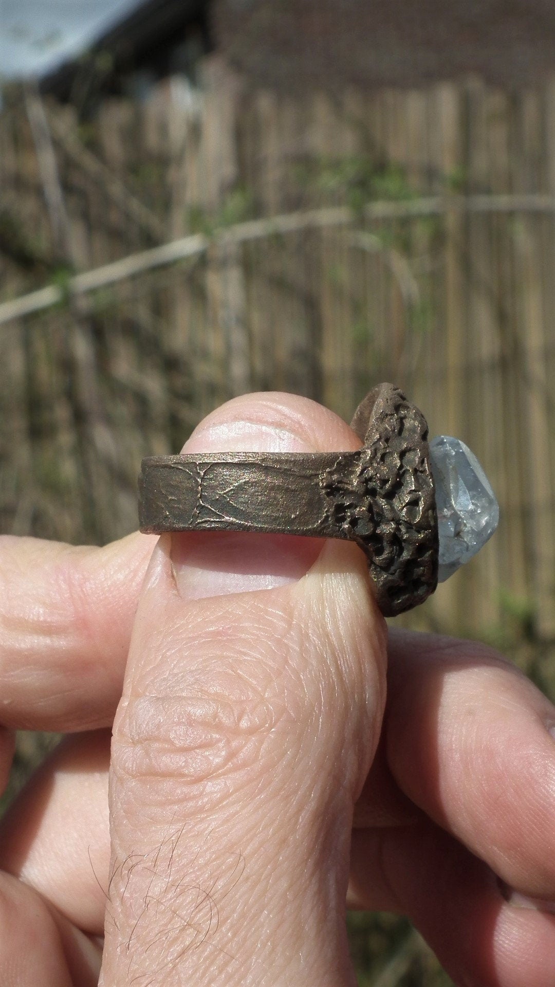 Handmade bronze Celestite ring