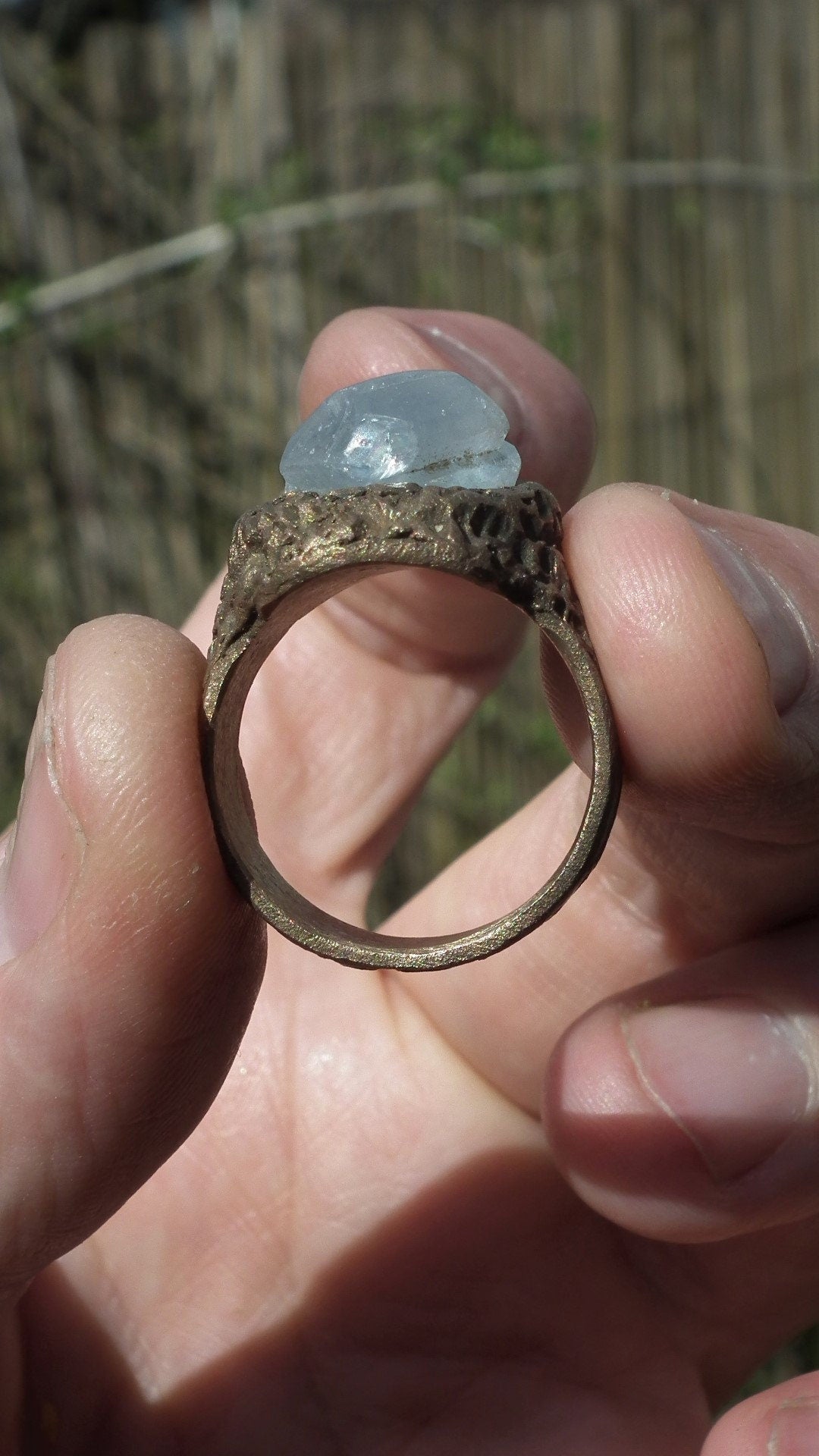 Handmade bronze Celestite ring