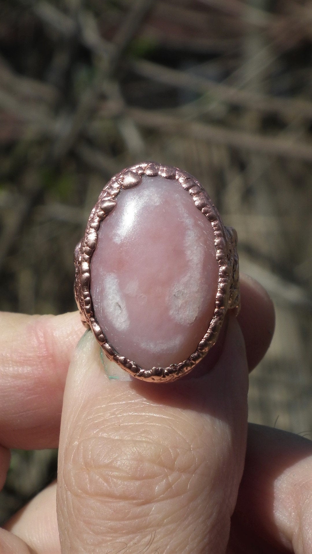 Electroformed copper Pink Opal ring / Pink andean opal / Pink peruvian opal