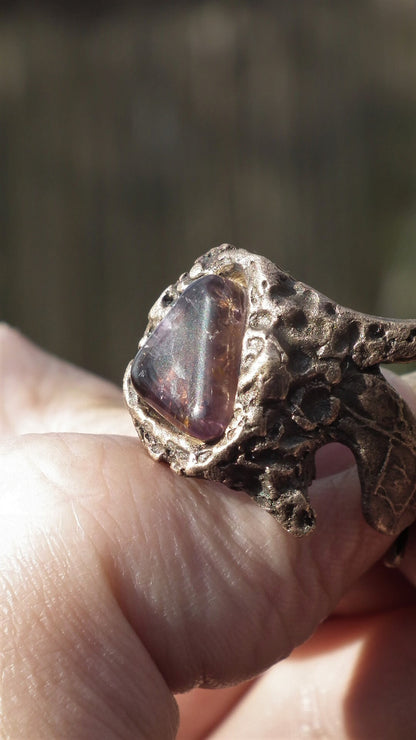 Bronze super 7 ring / Amethyst cacoxenite