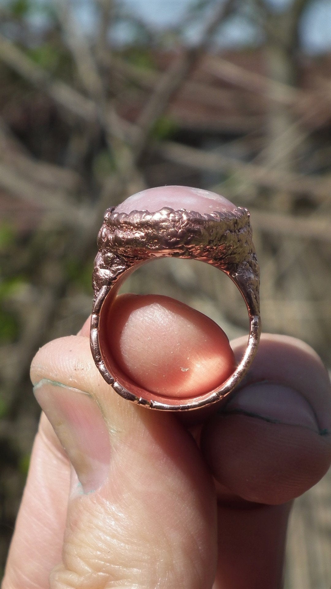Electroformed copper Pink Opal ring / Pink andean opal / Pink peruvian opal