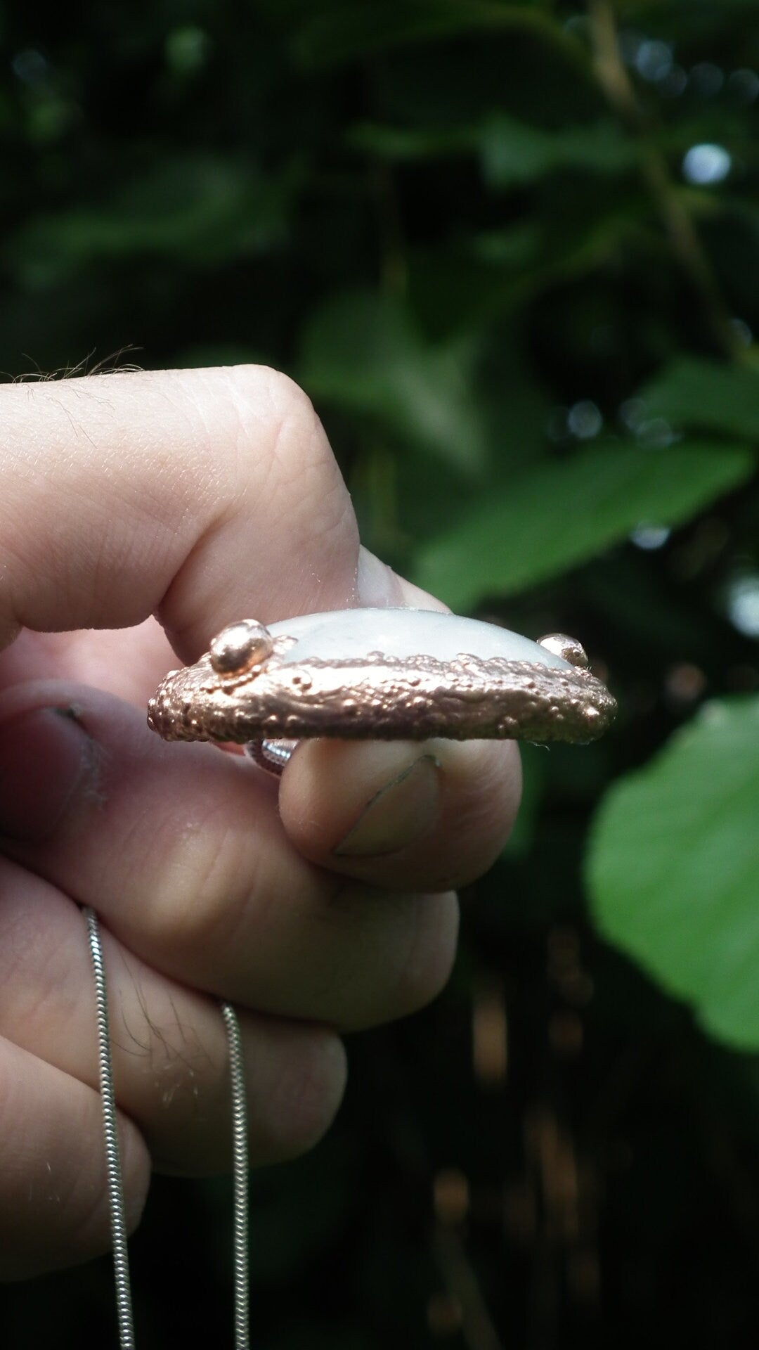 Electroformed copper Rose quartz pendant // Free Copper Snake Chain