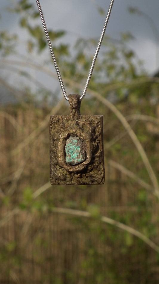 Handmade bronze turquoise necklace / turquoise jewelry