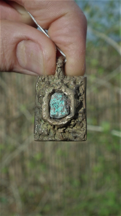 Handmade bronze turquoise necklace / turquoise jewelry