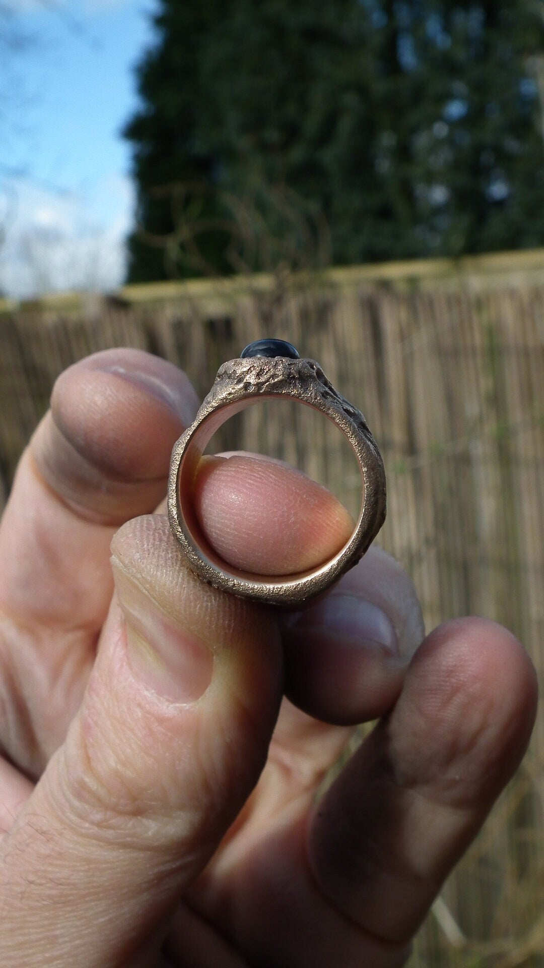 Handmade bronze smokey quartz ring