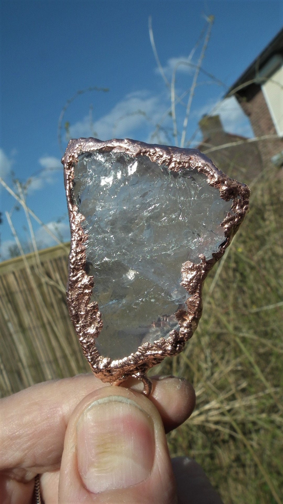 rose quartz necklace / Electroformed copper