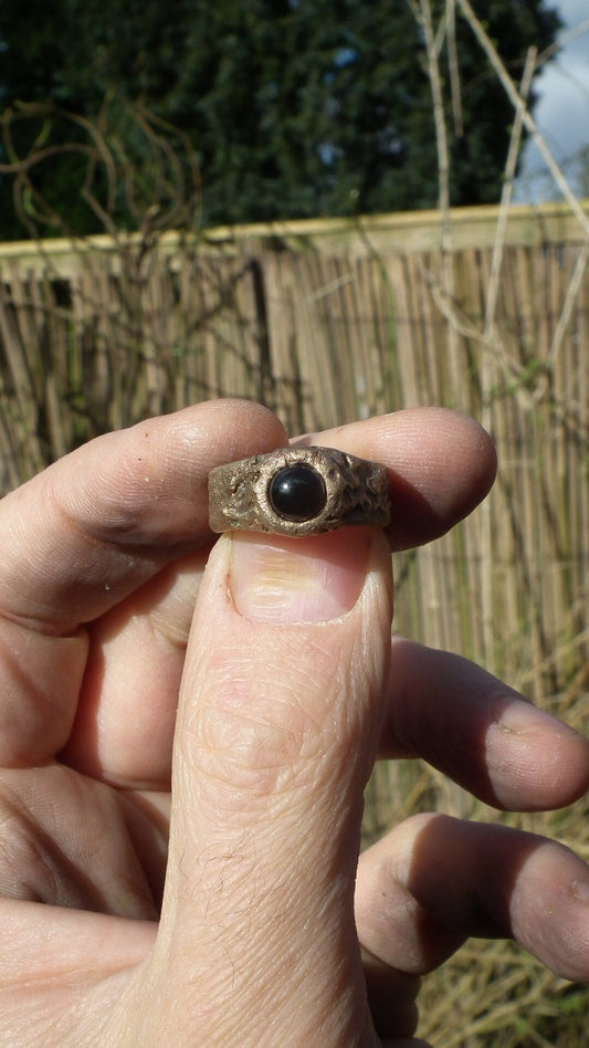 Handmade bronze smokey quartz ring