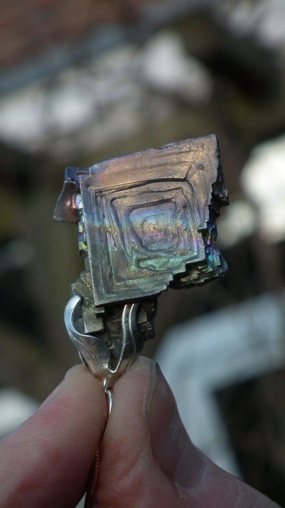 Bismuth crystal necklace with silverplated bail