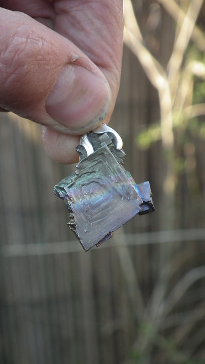 Bismuth crystal necklace with silverplated bail