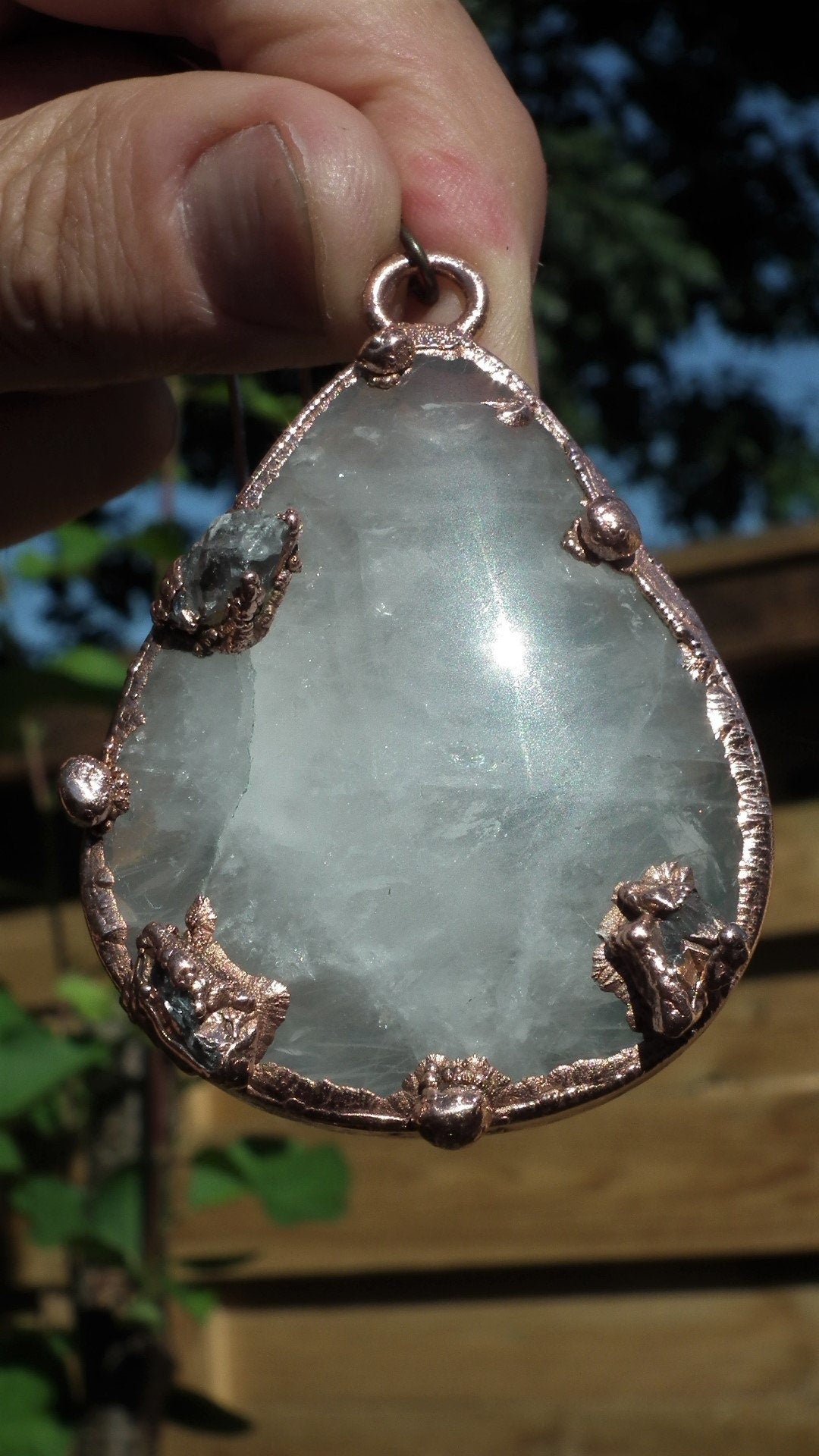 Milky quartz pendant / Electroformed copper / Free Copper Chain