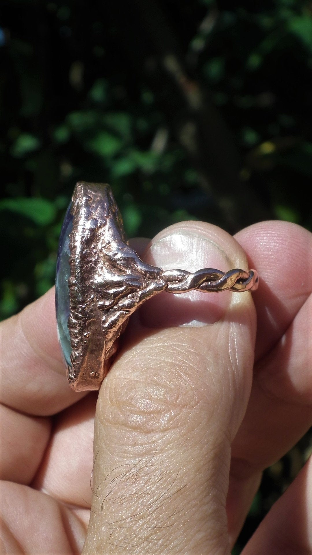 Electroformed copper // Chevron amethyst ring // Dogtheeth amethyst jewelry