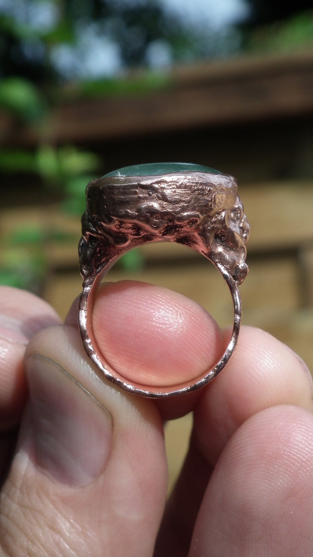 jade ring / nephrite jade / Electroformed copper