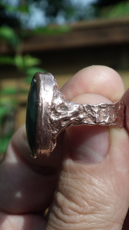 jade ring / nephrite jade / Electroformed copper