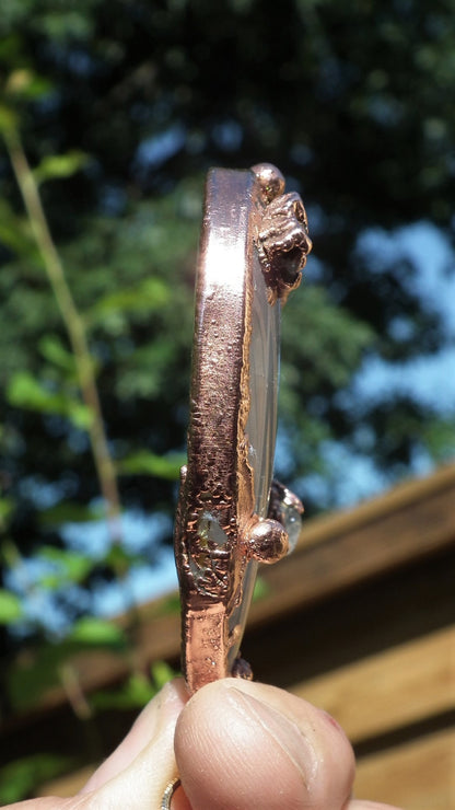 Milky quartz pendant / Electroformed copper / Free Copper Chain
